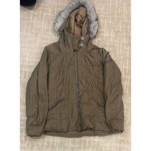 Columbia Puffer Jacket Women's Medium Brown Faux Fur Hood Omni-Heat Insulated